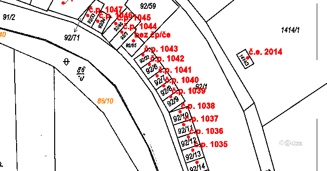 Dobšice 1040 na parcele st. 92/8 v KÚ Dobšice u Znojma, Katastrální mapa