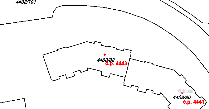 Poruba 4443, Ostrava na parcele st. 4408/88 v KÚ Poruba-sever, Katastrální mapa