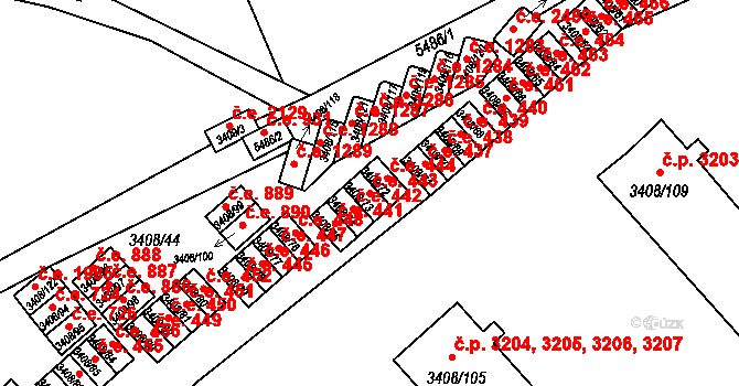 Znojmo 443 na parcele st. 3408/73 v KÚ Znojmo-město, Katastrální mapa