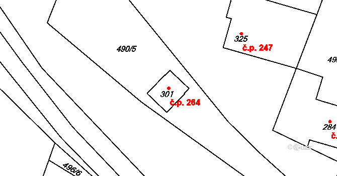 Jimramov 264 na parcele st. 301 v KÚ Jimramov, Katastrální mapa
