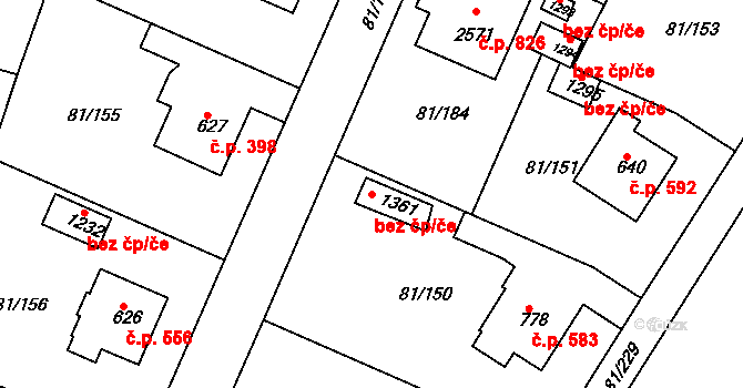 Kralupy nad Vltavou 39355586 na parcele st. 1361 v KÚ Lobeček, Katastrální mapa