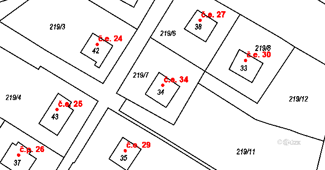 Horní Lažany 34, Lipová na parcele st. 34 v KÚ Horní Lažany u Lipové, Katastrální mapa