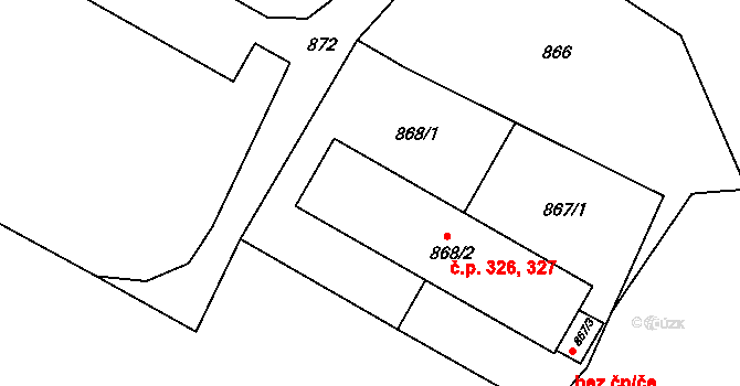 Želechovice nad Dřevnicí 326,327 na parcele st. 868/2 v KÚ Želechovice nad Dřevnicí, Katastrální mapa