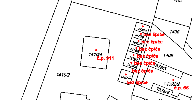 Vítkov 911 na parcele st. 1410/4 v KÚ Vítkov, Katastrální mapa