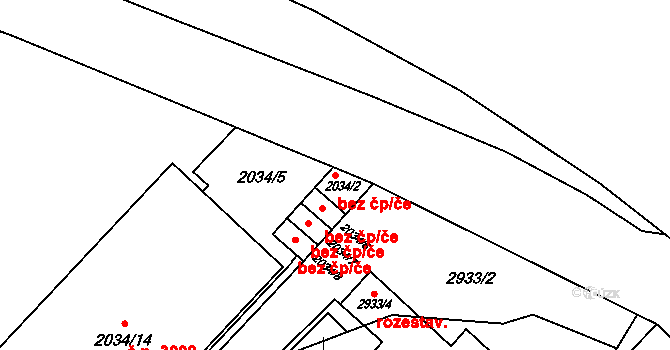 Opava 43775586 na parcele st. 2034/2 v KÚ Opava-Předměstí, Katastrální mapa