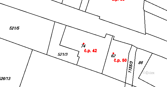 Podvihov 42, Opava na parcele st. 74 v KÚ Podvihov, Katastrální mapa