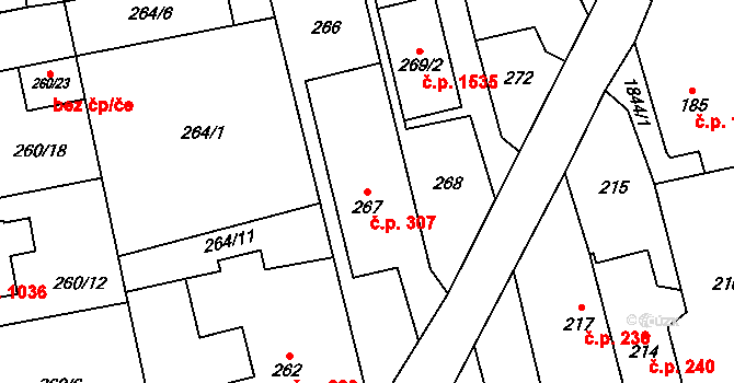 Kylešovice 307, Opava na parcele st. 267 v KÚ Kylešovice, Katastrální mapa