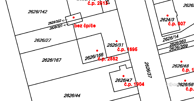 Předměstí 2552, Opava na parcele st. 2626/166 v KÚ Opava-Předměstí, Katastrální mapa