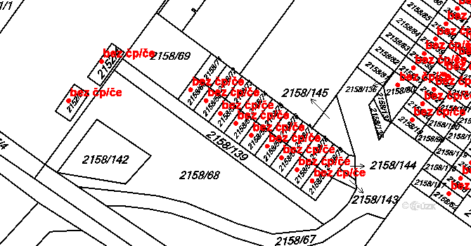 Teplice 45117586 na parcele st. 2158/57 v KÚ Teplice-Trnovany, Katastrální mapa