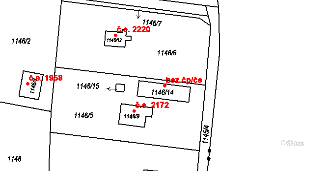 Plzeň 46535586 na parcele st. 1146/14 v KÚ Újezd, Katastrální mapa