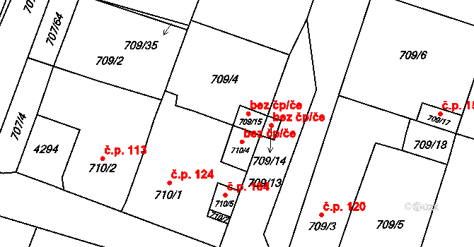 Těšetice 47484586 na parcele st. 709/15 v KÚ Těšetice u Znojma, Katastrální mapa