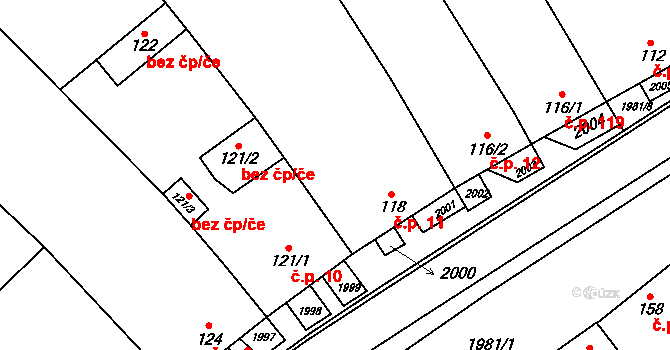 Pašovice 11 na parcele st. 118 v KÚ Pašovice na Moravě, Katastrální mapa