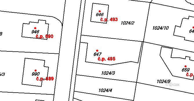 Králíky 495 na parcele st. 647 v KÚ Králíky, Katastrální mapa