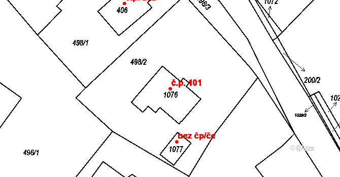 Orlice 101, Letohrad na parcele st. 1076 v KÚ Orlice, Katastrální mapa