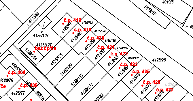 Choceňské Předměstí 421, Vysoké Mýto na parcele st. 4128/67 v KÚ Vysoké Mýto, Katastrální mapa