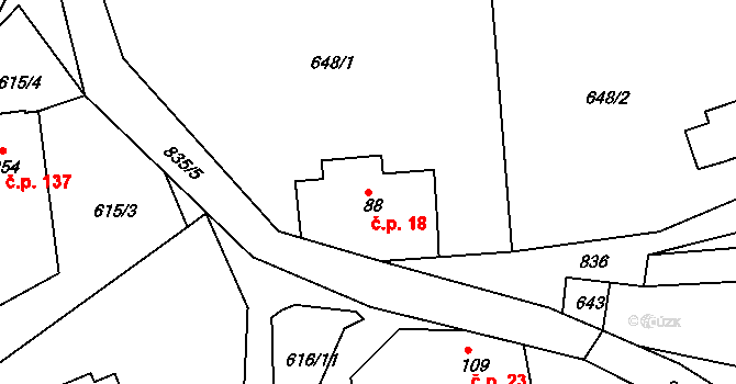 Pikovice 18, Hradištko na parcele st. 88 v KÚ Hradištko pod Medníkem, Katastrální mapa
