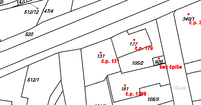 Rudná 131 na parcele st. 131 v KÚ Dušníky u Rudné, Katastrální mapa