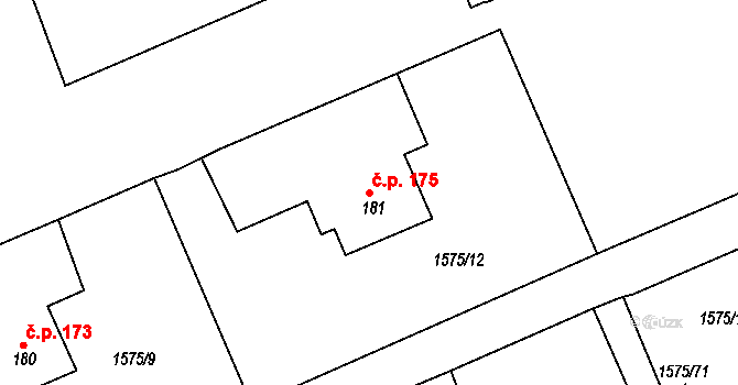 Hrádek 175 na parcele st. 181 v KÚ Hrádek u Rokycan, Katastrální mapa