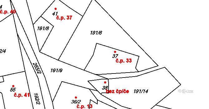Lipka 33, Horní Bradlo na parcele st. 37 v KÚ Lipka, Katastrální mapa