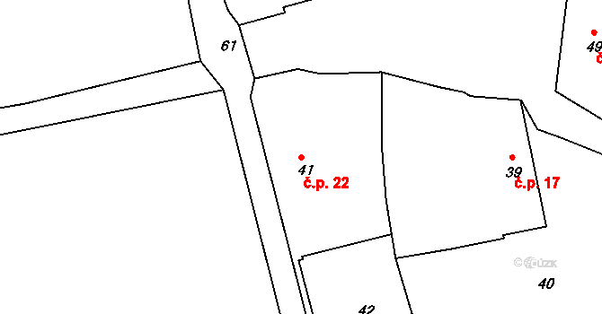 Střeziměřice 22, Chvalkovice na parcele st. 41 v KÚ Střeziměřice, Katastrální mapa
