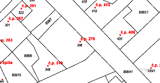 Sezemice 276 na parcele st. 308 v KÚ Sezemice nad Loučnou, Katastrální mapa
