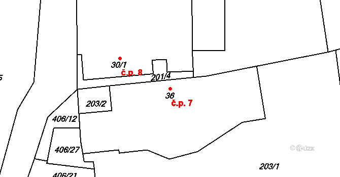 Veleboř 7, Klopina na parcele st. 36 v KÚ Veleboř, Katastrální mapa