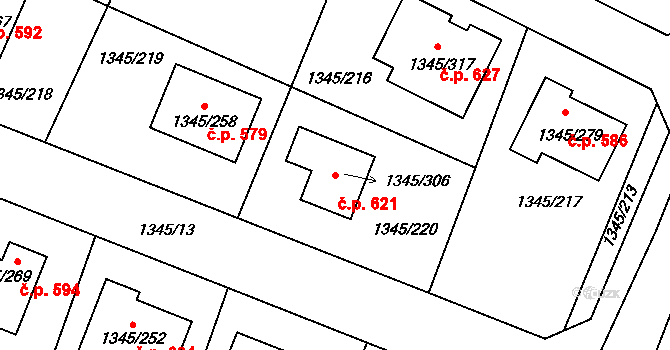 Pokratice 621, Litoměřice na parcele st. 1345/306 v KÚ Pokratice, Katastrální mapa