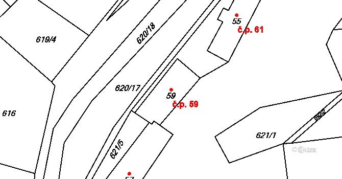 Lašovice 59 na parcele st. 59 v KÚ Lašovice, Katastrální mapa