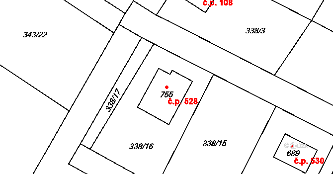 Cerhenice 528 na parcele st. 755 v KÚ Cerhenice, Katastrální mapa