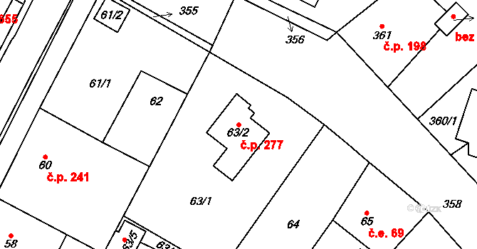 Senec 277, Zruč-Senec na parcele st. 63/2 v KÚ Senec u Plzně, Katastrální mapa