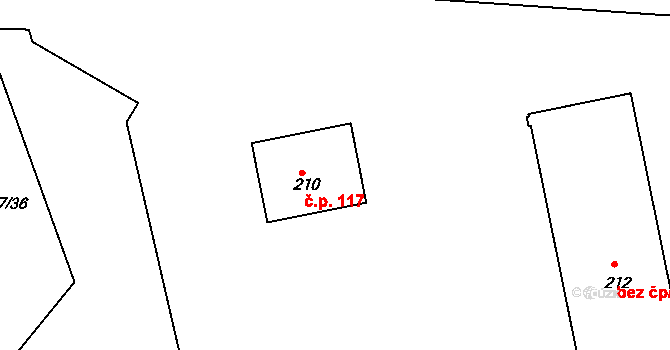 Mírovka 117, Havlíčkův Brod na parcele st. 210 v KÚ Mírovka, Katastrální mapa