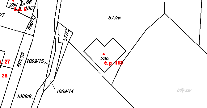 Svojkov 113 na parcele st. 295 v KÚ Svojkov, Katastrální mapa