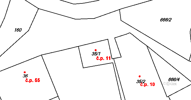 Křivice 11, Týniště nad Orlicí na parcele st. 35/1 v KÚ Křivice, Katastrální mapa