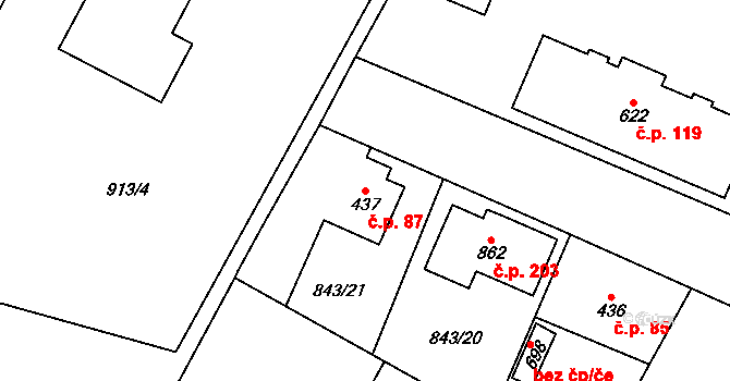 Mladé Buky 87 na parcele st. 437 v KÚ Mladé Buky, Katastrální mapa