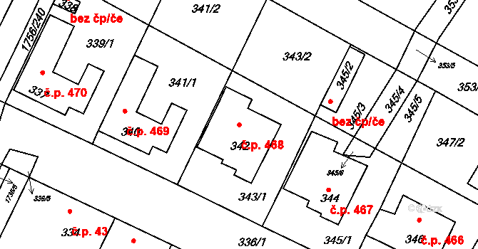 Drnholec 468 na parcele st. 342 v KÚ Drnholec, Katastrální mapa