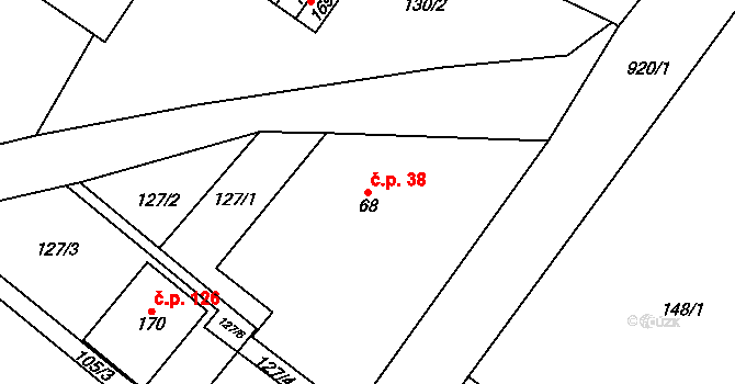 Hlinsko pod Hostýnem 38, Bystřice pod Hostýnem na parcele st. 68 v KÚ Hlinsko pod Hostýnem, Katastrální mapa