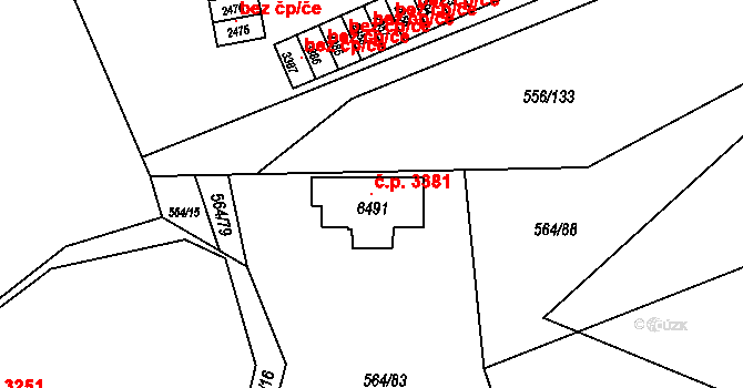 Šumperk 3381 na parcele st. 6491 v KÚ Šumperk, Katastrální mapa