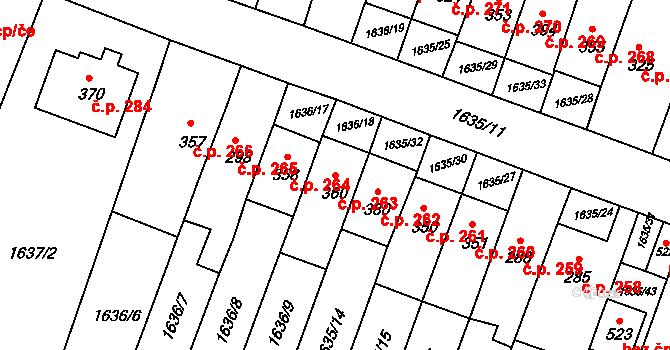 Hluboké Mašůvky 263 na parcele st. 360 v KÚ Hluboké Mašůvky, Katastrální mapa