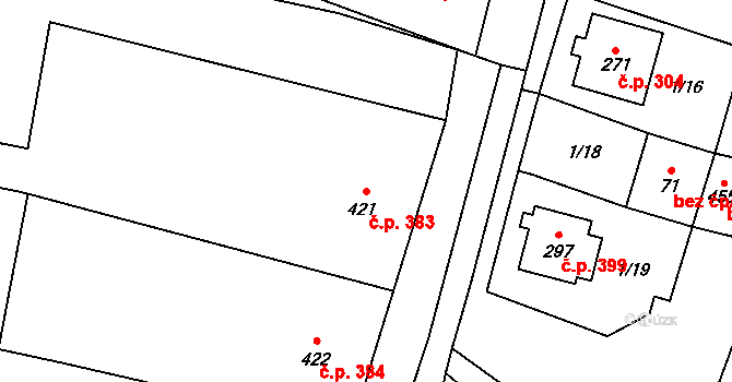 Hostěradice 383 na parcele st. 421 v KÚ Hostěradice na Moravě, Katastrální mapa