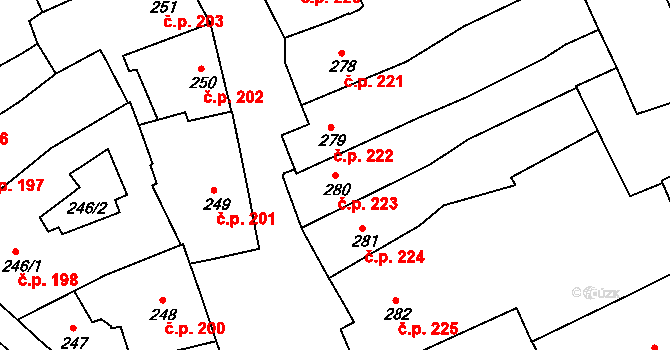 Znojmo 223 na parcele st. 280 v KÚ Znojmo-město, Katastrální mapa