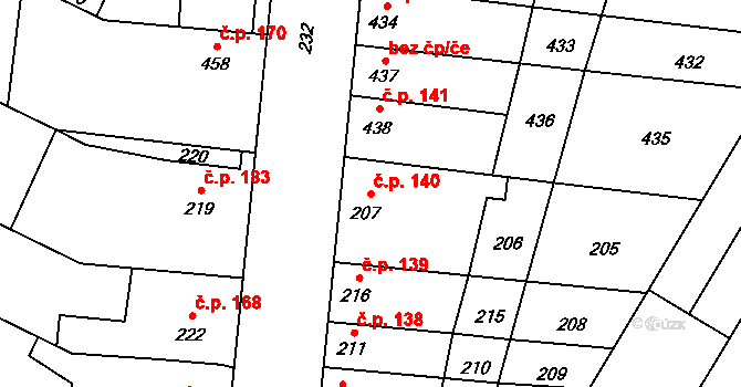 Přerov XII-Žeravice 140, Přerov na parcele st. 207 v KÚ Žeravice, Katastrální mapa