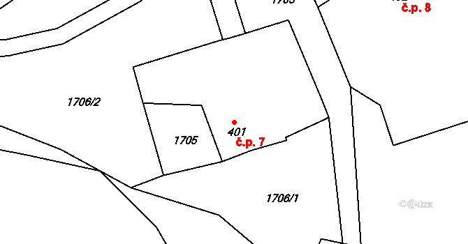 Lipina 7, Jamné na parcele st. 401 v KÚ Jamné u Jihlavy, Katastrální mapa