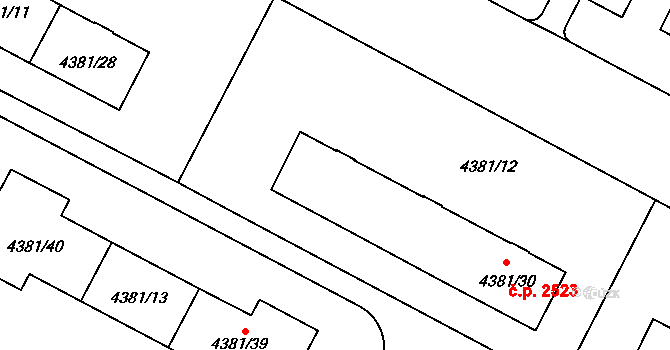 Jihlava 2523 na parcele st. 4381/30 v KÚ Jihlava, Katastrální mapa