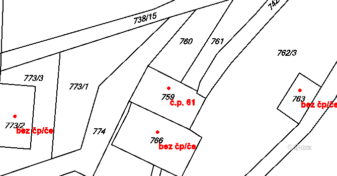 Hodoňovice 61, Baška na parcele st. 759 v KÚ Hodoňovice, Katastrální mapa