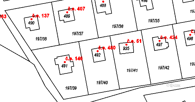 Kamenný Přívoz 480 na parcele st. 492 v KÚ Kamenný Přívoz, Katastrální mapa