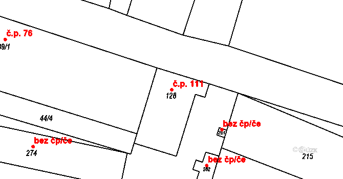 Hospozín 111 na parcele st. 128 v KÚ Hospozín, Katastrální mapa