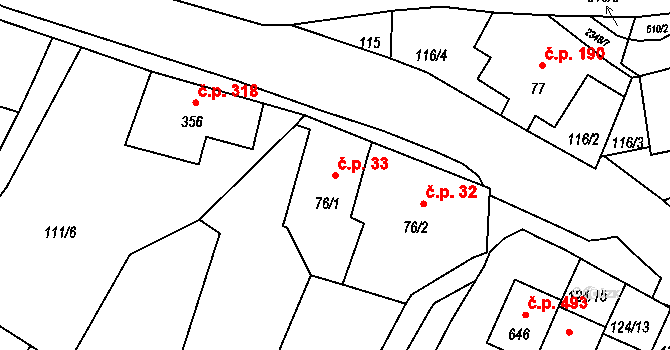 Dolní Podluží 33 na parcele st. 76/1 v KÚ Dolní Podluží, Katastrální mapa