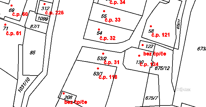 Puklice 31 na parcele st. 53/2 v KÚ Puklice, Katastrální mapa