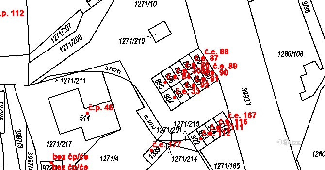 Pazderna 84, Vyškov na parcele st. 895 v KÚ Dědice u Vyškova, Katastrální mapa
