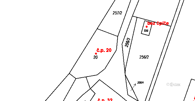 Horní Sklenov 20, Hukvaldy na parcele st. 30 v KÚ Sklenov, Katastrální mapa